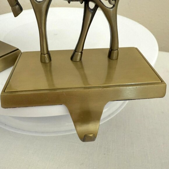 Reindeer Snowflake Metal Stocking Holder Set Christmas Mantel Hooks Gold Tone - Picture 13 of 16
